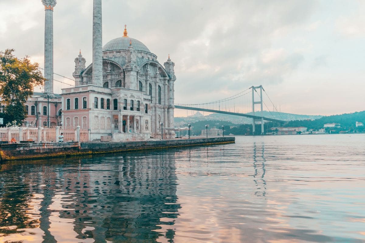 Ortakoy masjidi va Bosfor ko‘prigi erta tongda
